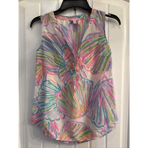 Lilly Pulitzer Stacey Top Shellabrate Silk Sleeveless Blouse XS